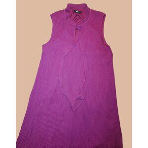 DKNY Solid Fuchsia Size 10 Tie Neck Pleated Dress
